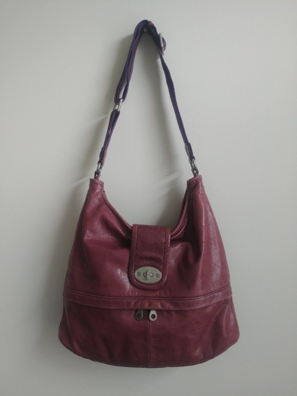 Christopher Kon leather shoulder bag purse purple berry shade